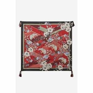 Johnny Was Royal Crane Silk Scarf Square Large Red Floral Geometric Tassel NEW